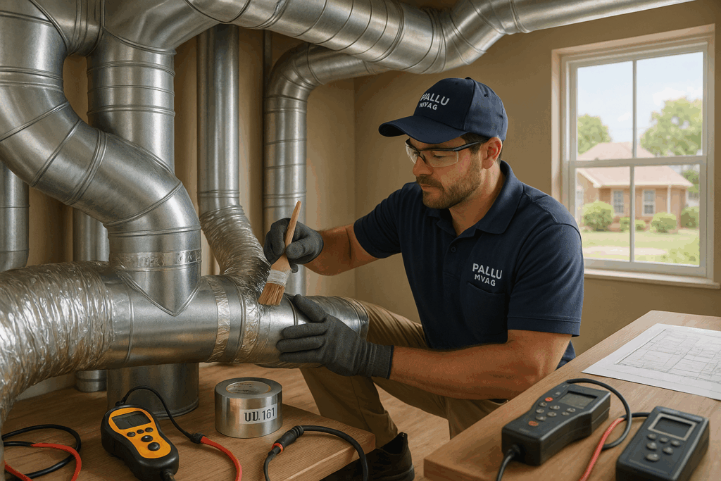 Air duct cleaning service in progress