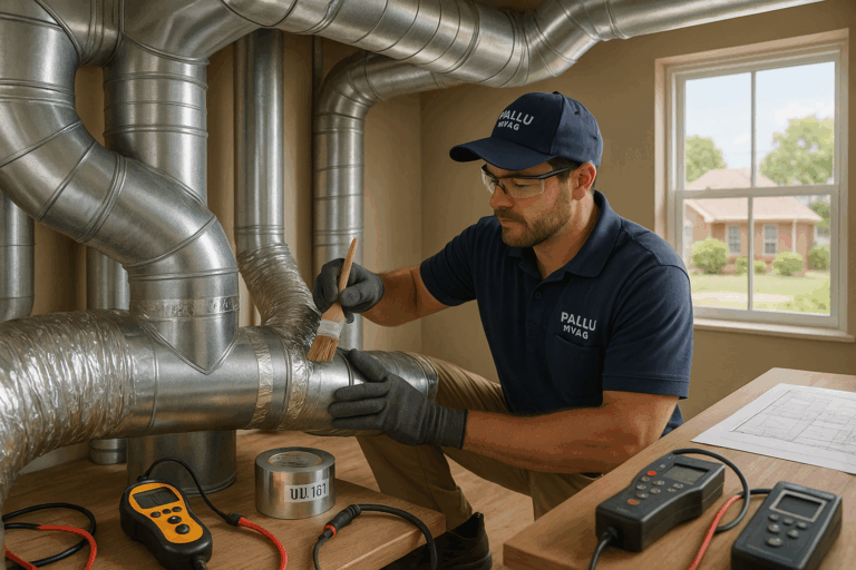 Air duct cleaning service in progress