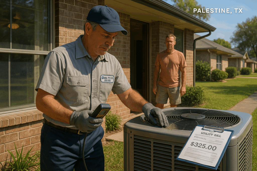 HVAC technician repairing AC unit